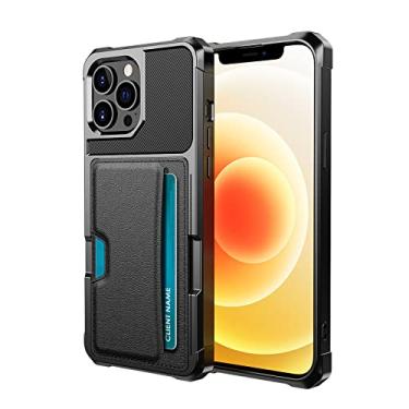 Imagem de Capa para iPhone 14/14 Pro/14 Plus/14 Pro Max, capa carteira com compartimento para cartão antiarranhões traseira rígida amortecedora macia resistente à prova de choque capa de telefone protetora, preta, 14 Plus 6,7 polegadas