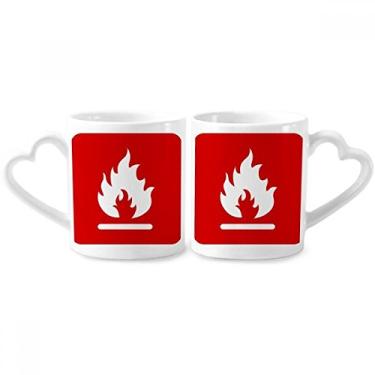 Imagem de Conjunto de canecas de porcelana para casal, marca de advertência quadrada, vermelho fogo e coração