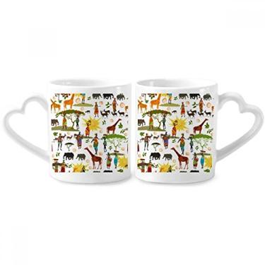 Imagem de Savanna africana mulheres negras animais da vida selvagem casal caneca cerâmica amante copo coração alça