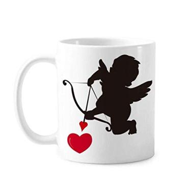 Imagem de Caneca de cerâmica com estampa de coração de anjo cupido amor xícara de porcelana de café