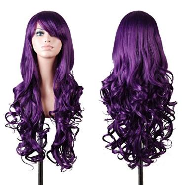 Imagem de EmaxDesign Peruca de cosplay ondulada de 81 cm com touca e pente (roxo escuro)