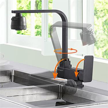 Imagem de Torneira de cozinha com janela interna giratória de 360° para pia de cozinha com janela giratória de 90° com abertura de janela giratória dobrável para boca, alavanca única de latão sólido, 2 modos de pulverização, torneira de cozinha para banheiro, água quente e fria (A)
