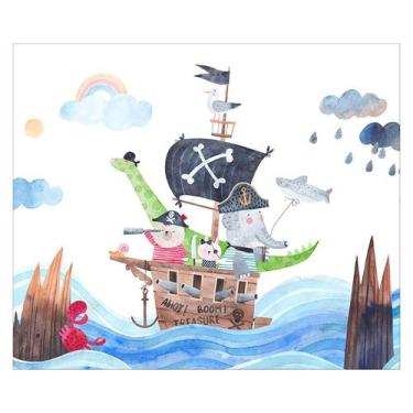 Imagem de Papel De Parede Adesivo Infantil Animais Piratas Bebe Quarto - 489Pcm