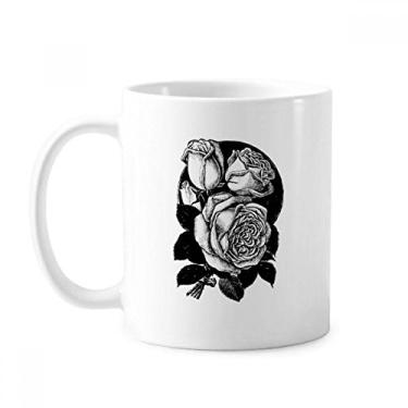 Imagem de Sketch Caneca de cerâmica para café e porcelana com estampa de plantas de rosas