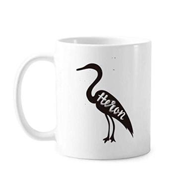 Imagem de Garça-cinza, caneca de animal preta e branca de cerâmica, copo de porcelana de café