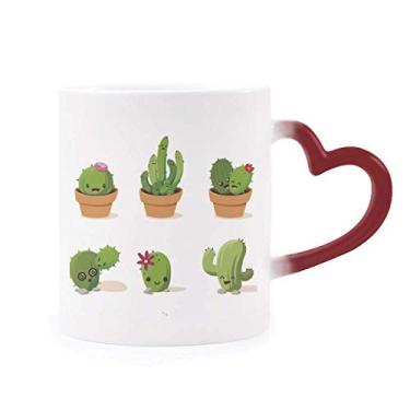 Imagem de Suculentas de cacto, ilustração de plantas em vaso sensível ao calor, caneca de grés que muda de cor vermelha