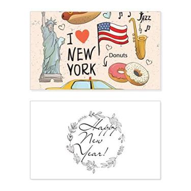 Imagem de Cartão de felicitações I Love New York Hot Dog Donuts America Texi Ano Novo Cartão Bless Mensagem presente