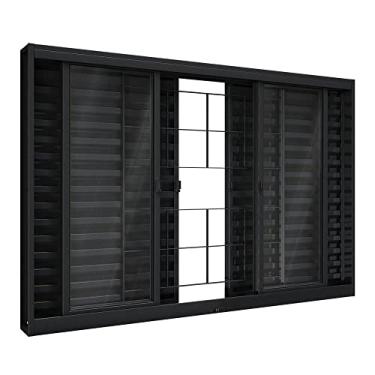 Imagem de Janela Veneziana de Aço 100 x 200 x 12 cm Preto 6 Folhas Grade Quadrada Riobras Pronta