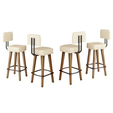Imagem de Kit com 4 Banquetas para Balcão Bancada de Cozinha Industrial Americana Luxo (Altura de 60cm do Assento ao chão, Bege)