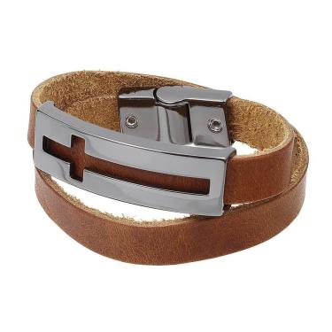 Imagem de Bracelete de Couro Marrom Duas Voltas Masculino D-Masculino