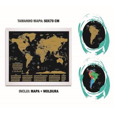 Imagem de Mapa Mundi Raspadinha C/ Bandeiras 50X70 Com Moldura - Forasteiros