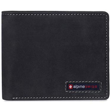 Imagem de Alpine Swiss Carteira masculina Nolan Commuter Bifold Dual ID Windows para licença de trabalho crachá proteção RFID seção dividida caixa de presente, Nobuck preto, One Size, Dobrável