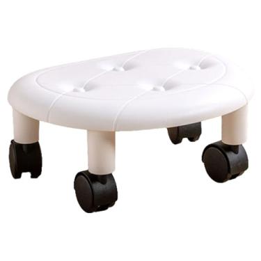 Imagem de Banqueta redonda e baixa, mini banqueta móvel de roda universal, banco de roda de baixo rolo cadeira de couro pequeno pequeno banquinho pequeno banco giratório para escritório em casa