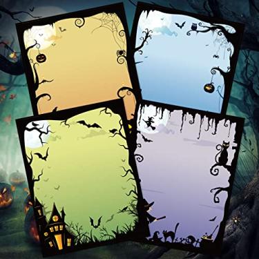 Imagem de Whaline 60 folhas de papel de carta de Halloween com 4 desenhos animados papelaria papel papel timbrado noite de medo papel timbrado para dia das bruxas feriado boletim informativo cartão de convite escritório escola impressão, 20 x 28 cm