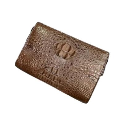 Imagem de Bolsa de pulso masculina de couro jacaré autêntico, com código de acesso, pele de crocodilo genuína, pacote de braço, bolsa de telefone com zíper, Marrom avermelhado, 23cm(Length) x 15.5cm(Height) x