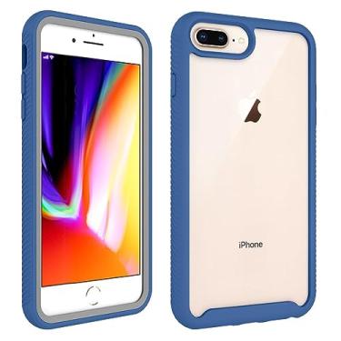 Imagem de Asuwish Capa de celular para iPhone 7plus 8plus 7/8 Plus com protetor de tela de vidro temperado suporte híbrido capa protetora robusta i Phone7s 7s + 7+ 8s 8+ Phones8 7p 8p feminina azul