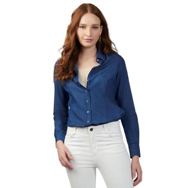 Imagem de Camisa Feminina Dudalina ML Slim Jeans Escuro - 530501-Feminino