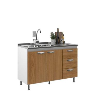 Imagem de Balcão De Cozinha Para Pia Sem Tampo 120 Cm Cz601 Branco - Evidência Móveis