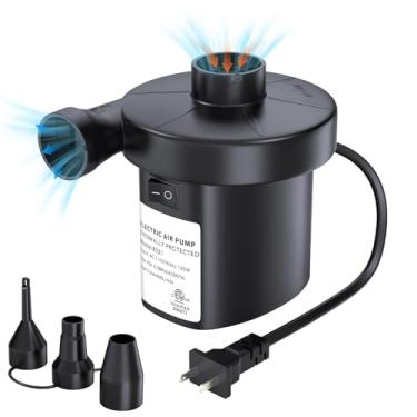 Imagem de Bomba de ar elétrica para infláveis, bomba de ar de bomba de ar com 3 bocais inflador/deflador bomba de ar rápida para cama de ar piscina brinquedo balsa barco natação anel AC 110V 130W