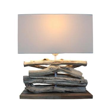 Imagem de Abajur / Luminária De Mesa O`thentique Modelo Perifere Com Base De Madeira Teca