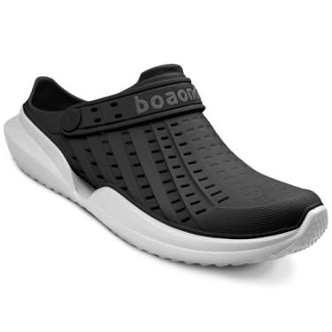 Imagem de boaonda Tamanco esportivo masculino Flow com drenagem de água - perfeito para estilo de vida ativo e aventuras aquáticas - Sapato de recuperação sem cadarço, Preto e branco, 6-7 Wide