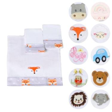 Imagem de Fraldas de Boca Para Bebê Estampada Bordada 30x40 com Tecido Duplo 03 Peças (Raposa Cinza)