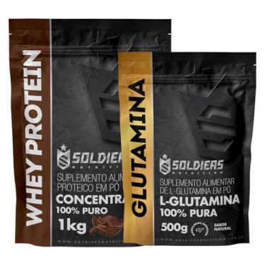 Imagem de Kit: Whey Protein Concentrado 1Kg + Glutamina 500g - 100% Importado - Soldiers Nutrition Sabor:Chocolate Belga
