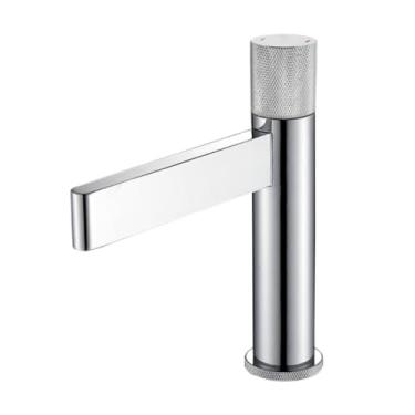 Imagem de Torneira de pia de banheiro cinza arma, bico de cachoeira, misturador de água quente e fria, torneira de pia com alça única, torneira de lavagem de latão montada no deck, cromada B, curta, u