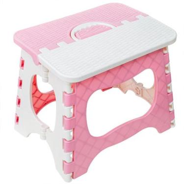 Imagem de Banco Dobrável Infantil Rosa com Alça Banquinho Retrátil - MOMENT