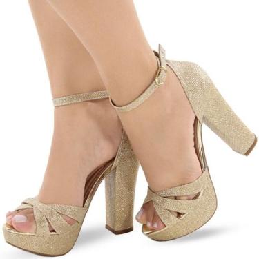 Imagem de Sandália Re&Ton Meia Pata Salto Grosso Alto Feminina MP32, Dourado, 37