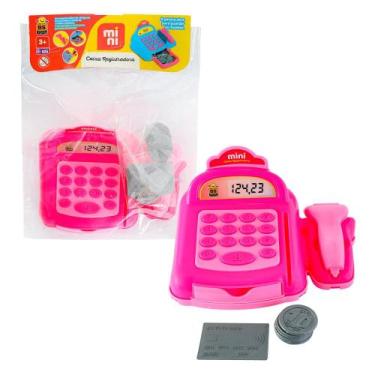 Imagem de Mini Caixa Registradora Rosa com Moedas, Cartão e Bip Sortido - Fullco