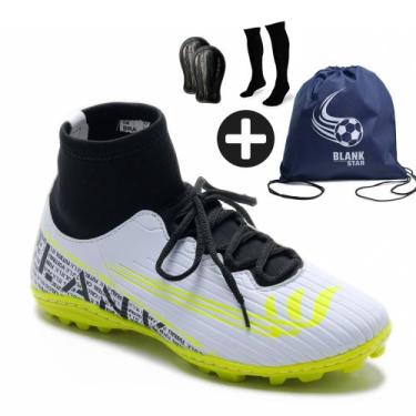 Imagem de Kit Chuteira Society Blank Botinha com Meião, Caneleira e Mochila BCAM