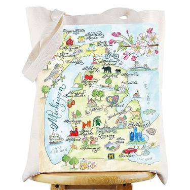Imagem de WZMPA Bolsa tiracolo Michigan State Map Michigan Souvenir Gift Michigan Vacation Shoulder Bag Michigan Trip Merchandise, Bolsa Michiga, Large