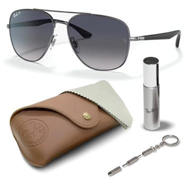 Imagem de Ray-Ban RB3683 Óculos de sol quadrados com kit de óculos – protetores de nariz ajustáveis – óculos de sol quadrados casuais, Armação de bronze polido | Lente polarizada azul/cinza, 59 mm