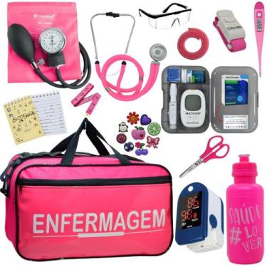 Imagem de Kit Bolsa Cores Aparelho Pressao Esfigmomanometro Medidor de Glicose C