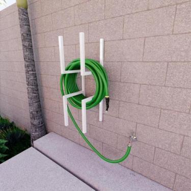 Imagem de Suporte Enrolador Para Mangueira Jardim Quintal Branco - Greni Metais