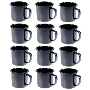 Imagem de Caneca Esmaltada Retro 150ml Preta Vintage Jogo 12 Pcs - Art House