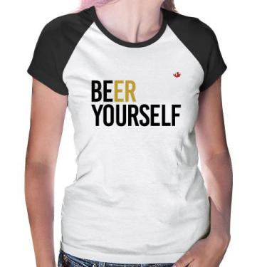 Imagem de Baby Look Raglan Beer Yourself - Foca na Moda, Branco, Preto, GGG