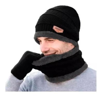 Imagem de Touca +Gorro Cachecol +luva Térmica Proteção Pelucia - Preto - ag aces