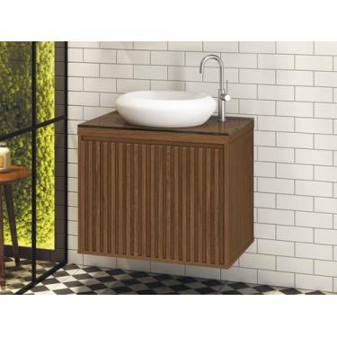 Imagem de Gabinete De Banheiro Ripado 60 Freijó  Com Cuba Branca de Louça - Astr