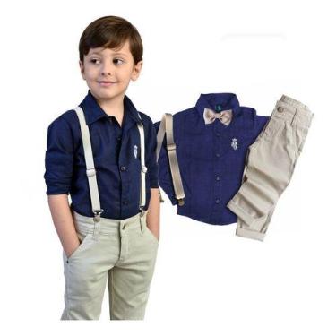 Imagem de Conjunto Social P ao 16 anos Azul Marinho Calça Infantil Bege Masculin