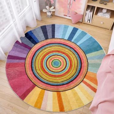 Imagem de Lacomfy Tapete de sol circular, 1,5 m, redondo, moderno, abstrato, para quarto de meninas, tapete redondo, arco-íris, berçário, sala de jogos, tapete de cabeceira para crianças, tapete de engatinhar