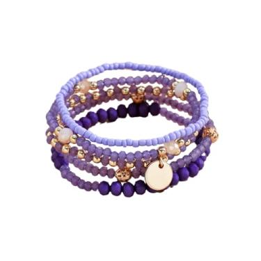 Imagem de Fuqimanman2020 5 peças de pulseiras elásticas empilháveis com contas de cristal boho para mulheres, colorido, multicamadas, contas de arroz, conjunto de pulseiras ajustáveis, verão, praia, joia boêmia