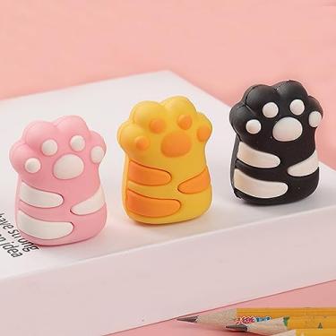 Imagem de Apontador de lápis fofo com desenho animado de gato e garra de 3 peças, pequeno apontador manual de PVC, artigos de papelaria, material de escritório escolar (3 garras de gato)