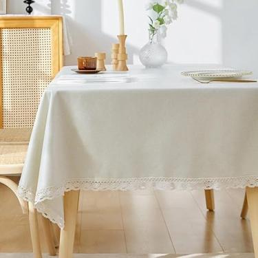Imagem de Toalha de mesa de linho de algodão impermeável, design simples e simples, à prova de óleo e durável para jantar, cozinha, piqueniques ao ar livre e festas(Beige,120 * 170cm/47 * 66.9in)