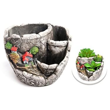 Imagem de Vasos de plantas suculentas, vasos criativos de cacto de plantas suculentas de 13,5 cm, decoração de casa, escritório e jardim, requintado dia dos namorados, Natal, presentes de aniversário (Country Lane - branco)