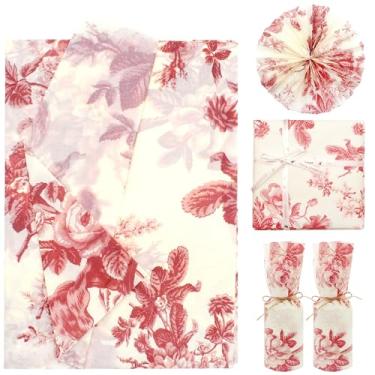 Imagem de Benvo 20 Folhas de Papel de Seda com Estampa Floral 20"x29", Papel Decoupage, Papel de Seda Decorativo, Papel de Embrulho para Presente, Flores, Faça Você Mesmo, Papel de Arte para (, Peônia Vermelha)