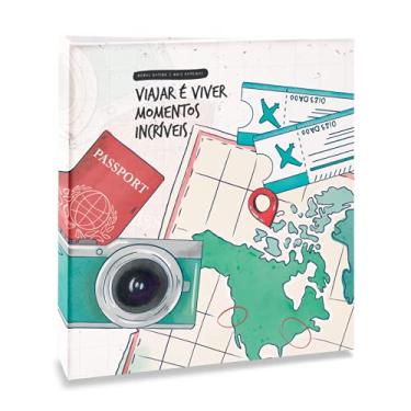 Imagem de Álbum de fotos Ical, encadernação tradicional, para 300 fotos 10x15cm - envelope plástico transparente - linha Viagem - modelo viajar é viver momentos incríveis - 561