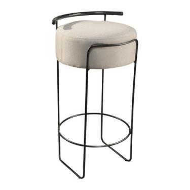 Imagem de Banqueta Olivia em Linho e Base Metal Preto - Móveis Minas, Linho Bege