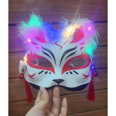Imagem de Mascara Raposa Japonesa Rosto Kitsune Gato Fantasia Com Led - D Presen